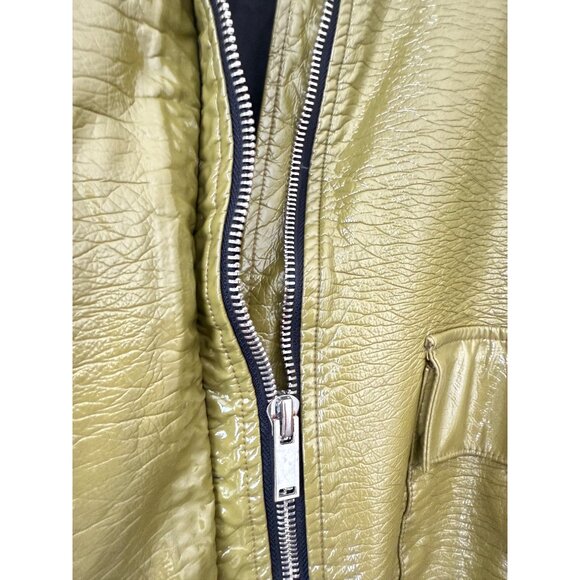 Narcissus Olive Green Faux Leather Hooded Jacket w/ Zip Closure & Drawstring Hem - Picture 5 of 12
